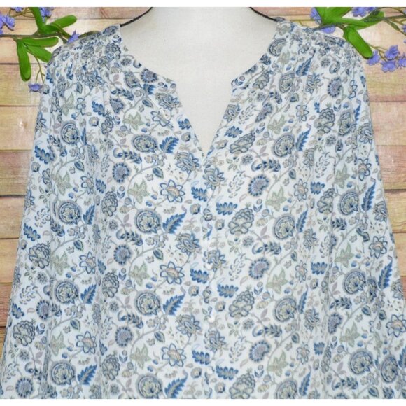 Rose + Olive Womens Blue Floral Button Up V-Neck Blouse Top Plus Size 2X Office - Picture 2 of 10